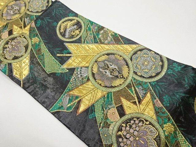JAPANESE KIMONO / FUKURO OBI / WOVEN FEATHER ARROW & BIRD